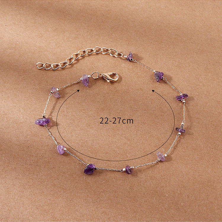 European and american retro natural crushed stone versatile strawberry quartz bracelet anklet - korean style girlfriend/bff gift crystal