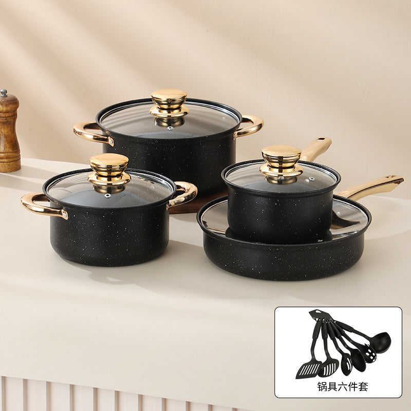 medical stone non-stick pan suit8pcsfor home frying pan milk pot soup pot combination pot cookware set