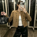 cross-border fashionexportretroelegant double breasted design stand collar zipper short napoleon outwear