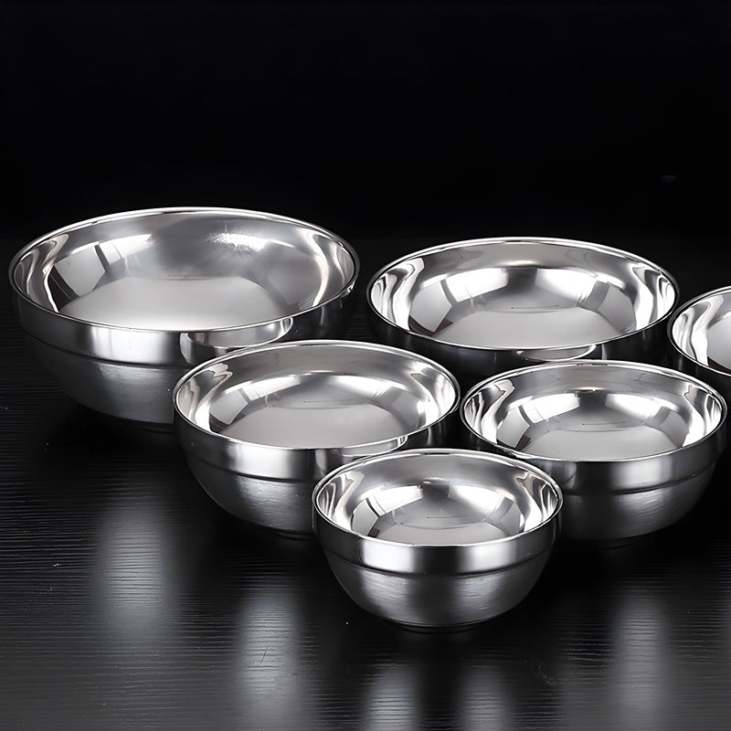 Thickened double-layer platinum bowl, 304 stainless steel children's rice bowl, insulated instant noodle bowl, student canteen ramen bowl, soup bowl