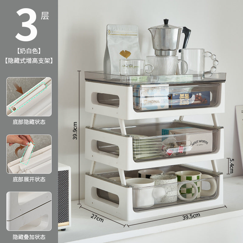 Drawer type desktop storage Plastic multi-layer transparent shelf Tea room Dust-proof cup Tea bag Coffee storage box