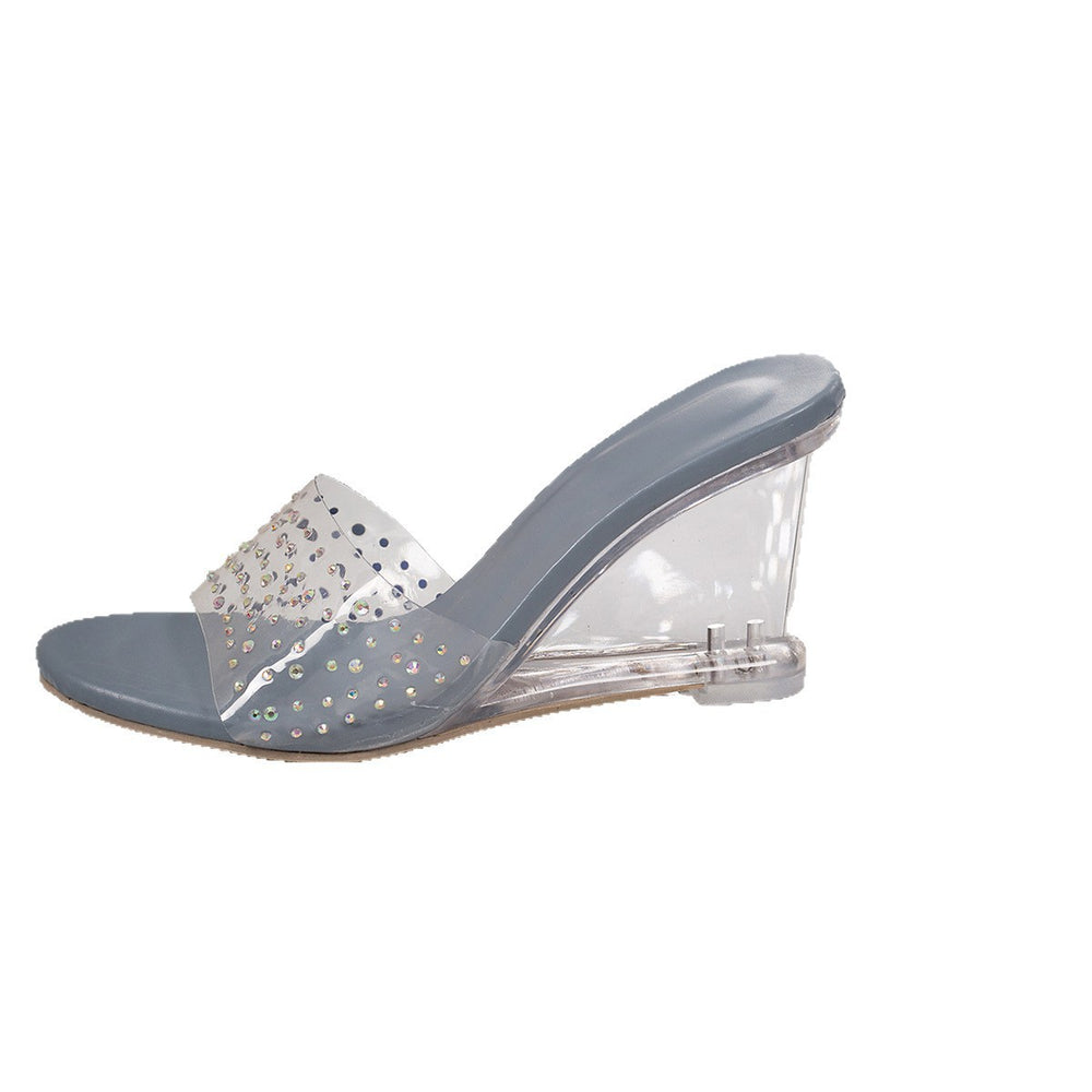 plus size 2026 summer new crystal wedge heel fairy style transparent sandals french versatile round toe high heels