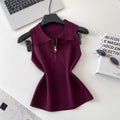 K-style lapel half-zip sleeveless knitting vest women's spring summer light mature style casualpullover knitting shirt multi-color
