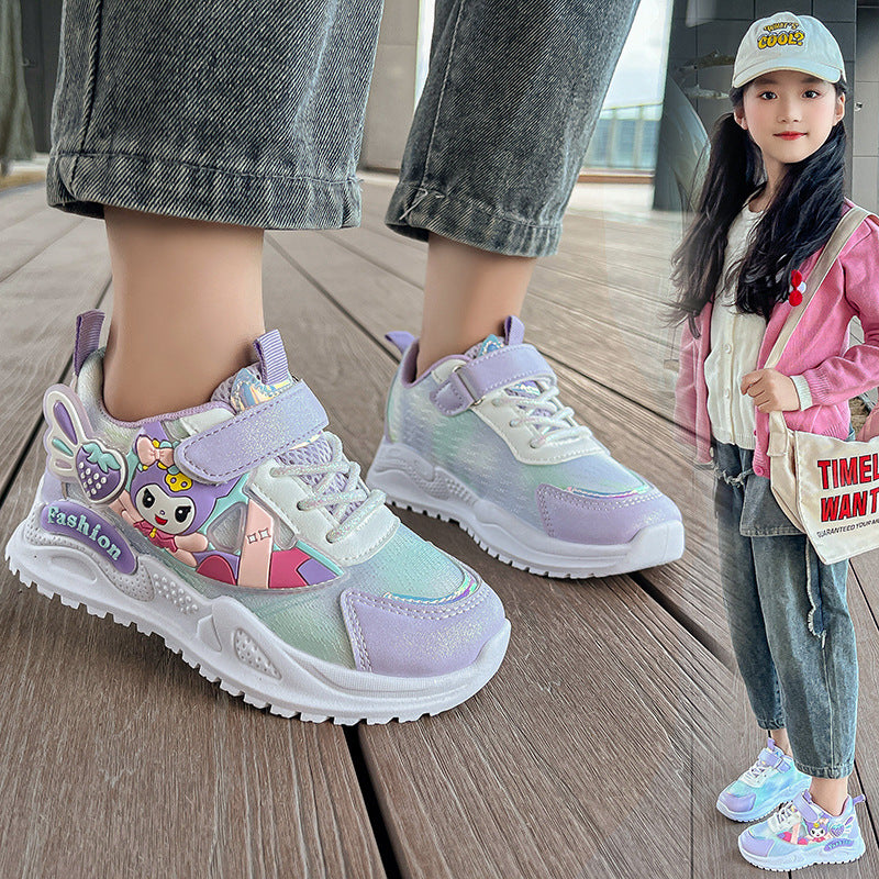 Children's sports shoes Girls' primary school students mesh casual fashion running shoes Spring and autumn new princess cartoon shoes