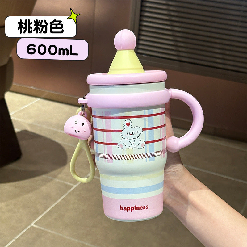 New arrival high-looking large-capacity cartoon handle ice insulation cup cute student straw cup coffee cup office cup