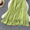 2025 summer new french style sleeveless halter neck tie backless dress women's pleated waist slit maxi dress