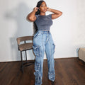 European and american style women's multi-pocket jeans -  cross-border autumn/winter fashion washed high-waisted straight-leg casual pants