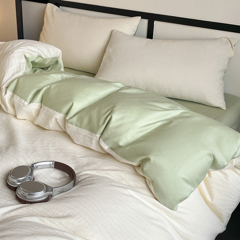 Spring new high-end light luxury 100% cotton three-layer yarn jacquard four-piece set of pure cotton simple bedding mattress