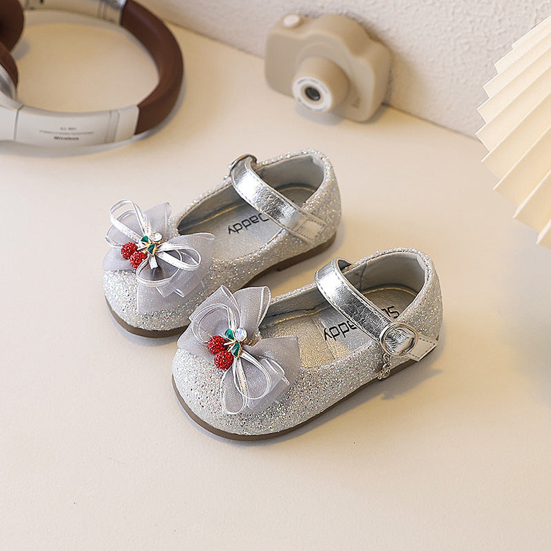 Custom girls' leather shoes - korean style, kids' patent leather princess shoes, fashionable studded bowknot flats, performance shoes