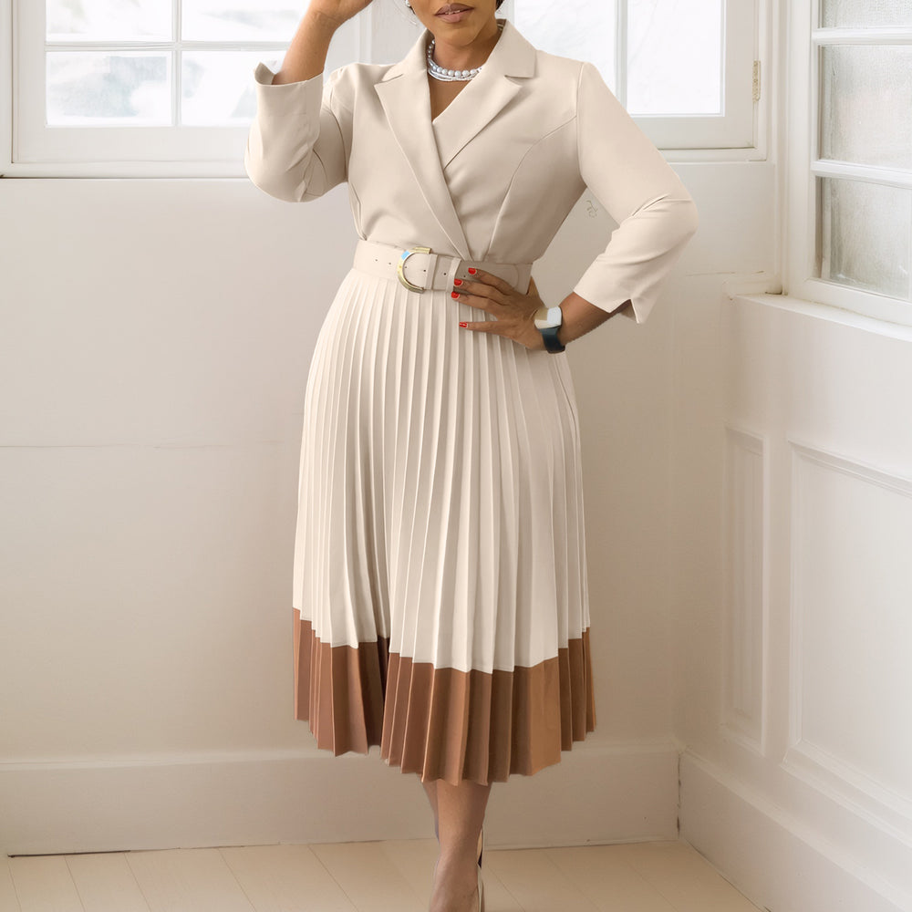 D538  cross-border autumn/winter european and american fashion women's blazer collar chic ol elegant pleated african dress