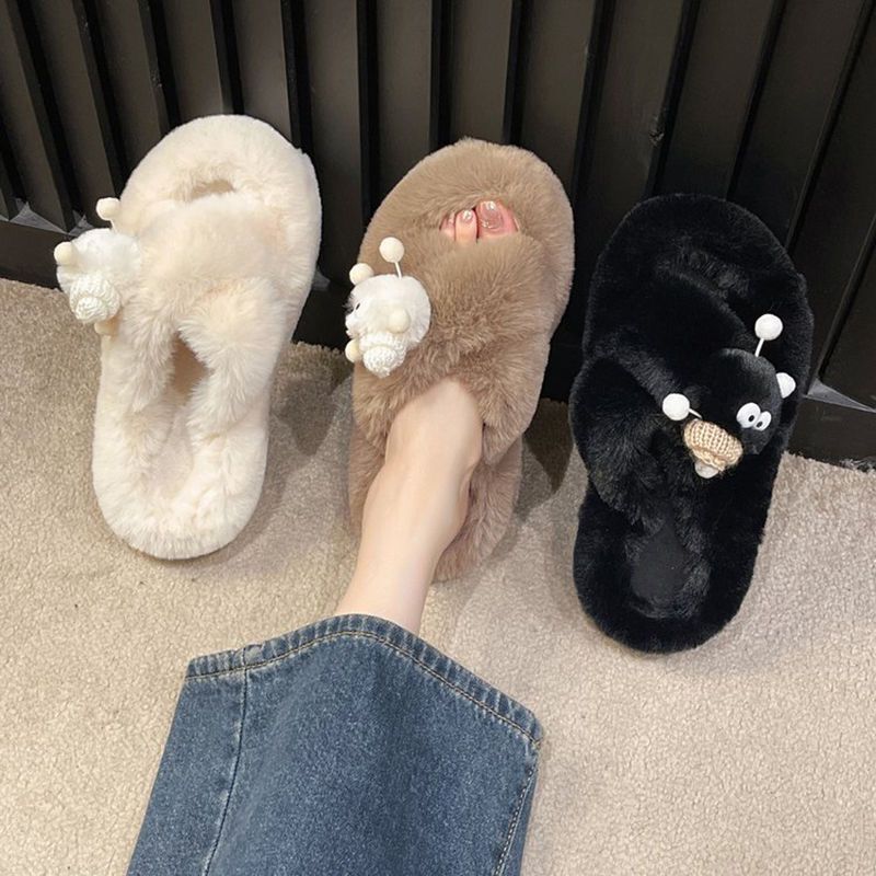Thick sole furry slippers non-slip cartoon cute briquettes outwearstuffed velvet cotton shoes for women autumn winternew arrivaleasiest for match