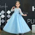 New girls' formal dress - lace children's skirt, long three-quarter sleeve, mid-to-large size flower girl wedding dress, princess dress - cross-border