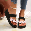 plus size beach slippers for women summer outwearthick sole high-heeled cool women's k-style seaside flower wedge toe slippers