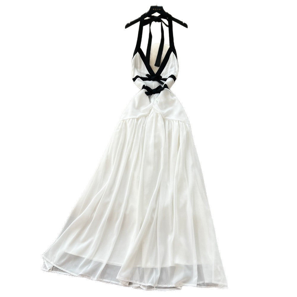 French seaside vacation elegant long skirt pure lust sexy sexy backless evening dress v neckhalter suspender dress