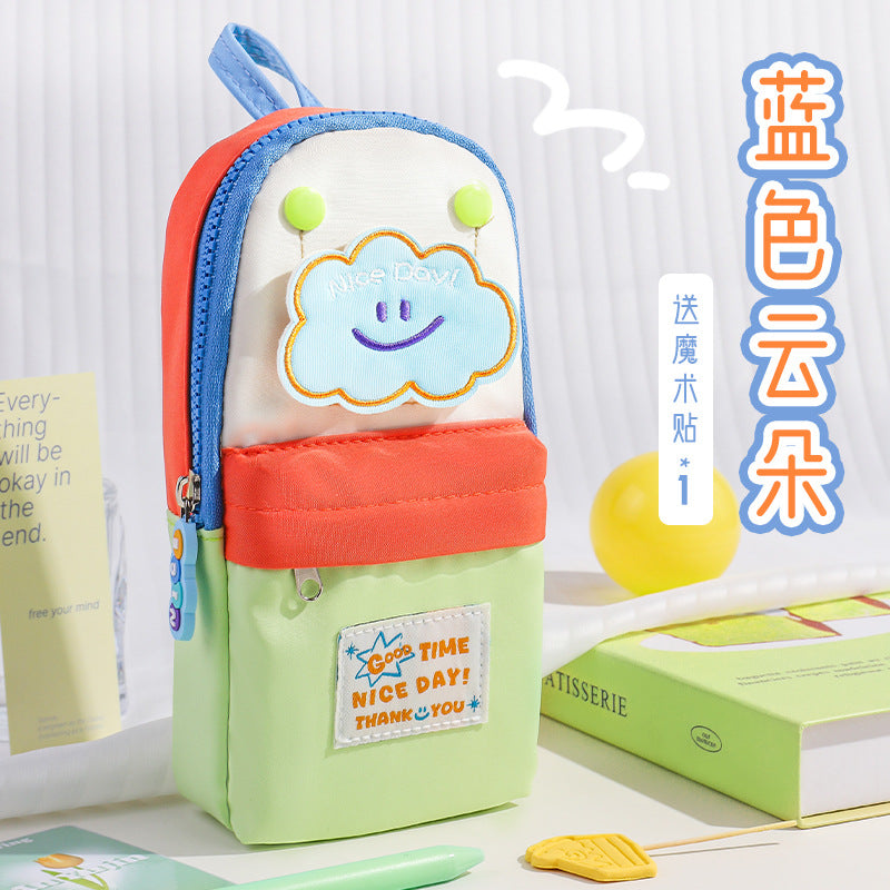 New simple retro style stationery bag for primary school students, boys and girls, niche non-collision stationery bag, schoolbag, vertical pencil bag