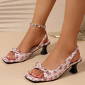 Wholesale women's plus size sandals: elegant floral print open-toe high heel sandals with bow detail - summer  collection