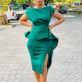 Q092  foreign trade women's v-neck solid color bodycon dress with ruffle hem and slit - professional european and american style