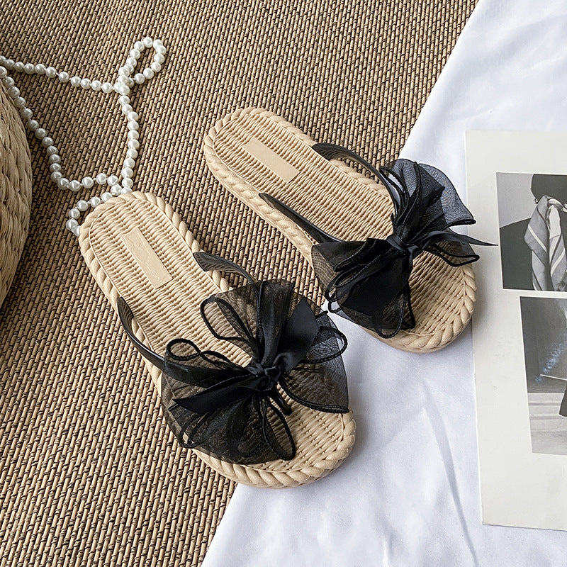 Women's slippers - 2024 summer new arrival: trendy bowknot flat sandals, versatile outdoor wear, waterproof soft sole, women's thong sandals