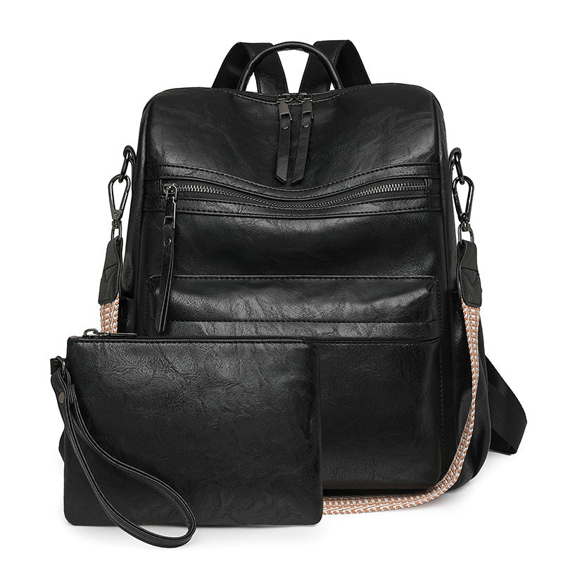 New retro bag women's large-capacity backpack multi-functional women's backpack PUbags women's bag set wholesale