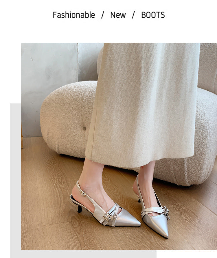 Niche style high heels red toe cap sandals fairy shoes 2025new arrival spring summer black french pointed toe flats