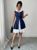 Sleeveless tweed style silmdress women's  summer waist slimming lookelegant hem contrast color vest short skirt