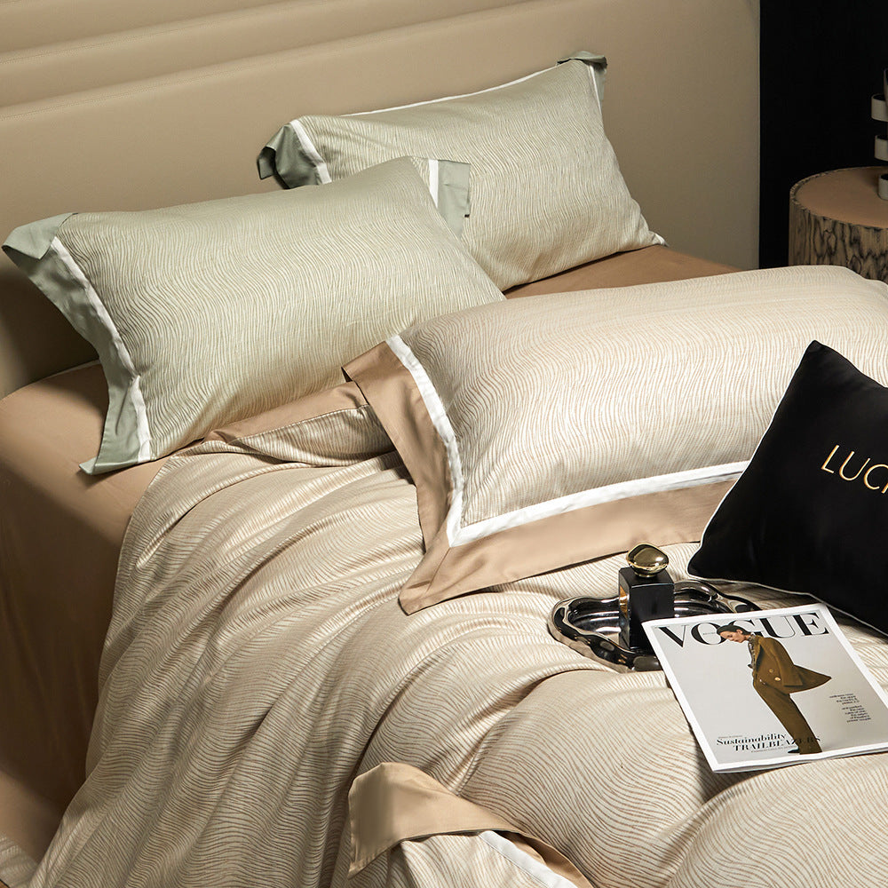 Italian luxury 120 long-staple cotton four-piece set of color-woven jacquard moisture-absorbing soft gift box packaging housewarming gift