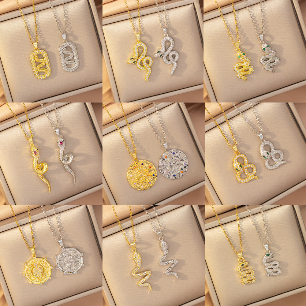 [copper inlaid with zirconium] cross-border hot-selling snake-shaped necklace for women, personalized fashion stainless steel elegant accessible luxury clavicle chain jewelry