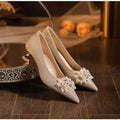 French sequin wedding shoes women 2025 new pointed toe low heel rhinestone bridal shoes