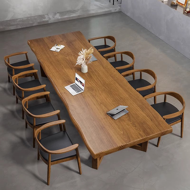 All solid wood conference table log large board long desk American desk boss meeting guests simple reading table and chairs
