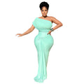 European and american women's clothing  autumn new sweet and fresh one-shoulder high-waisted slimming bodycon maxi dress