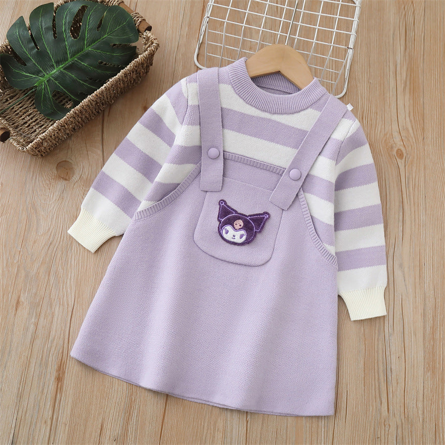 Girls' knit dress -  autumn/winter new collection - sweet bow detail, baby girl dress