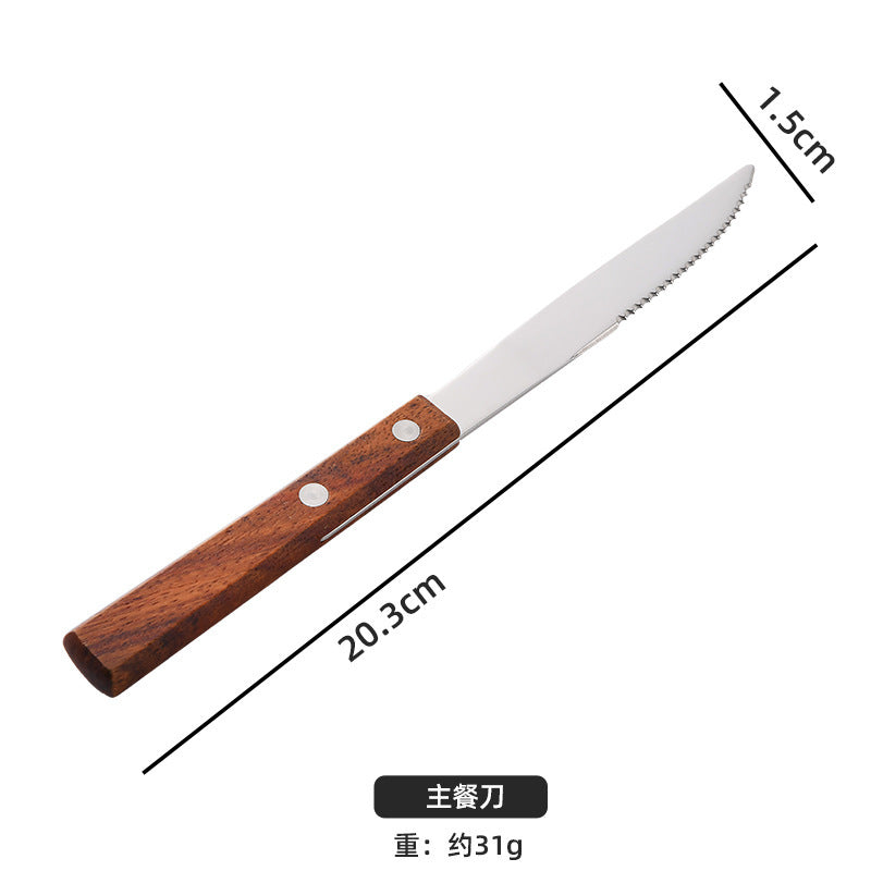 Factory direct sales scandinavianins style 304 stainless steel huanghuali wooden handle knife, fork, spoon, tea spoon, western food tableware suit