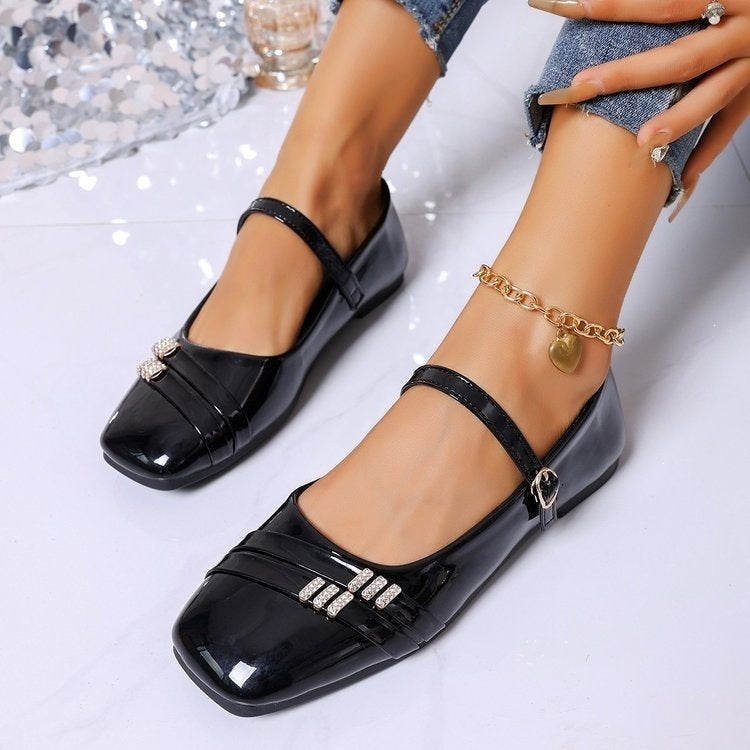 Exportplus sizespringnew arrivalmary jane shoes thick heel square toe high heels flats patent leather flats women's wholesale