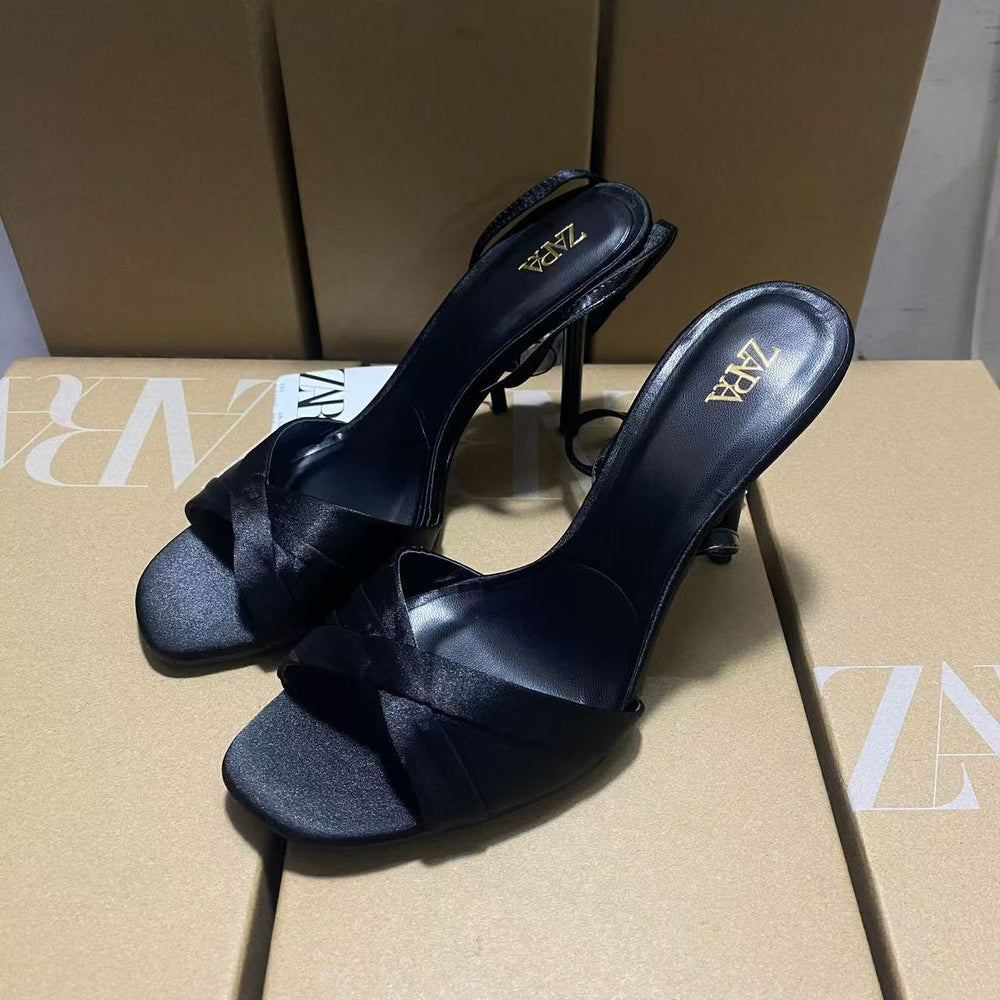 Za2025summernew arrival insfashion catwalk easiest for match pointed toe thin heel toe back hollow one strap casual high