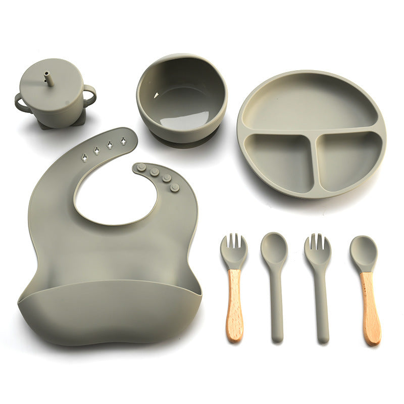 Cross-border new product baby silicone tableware set complementary food eight-piece set food grade infant complementary food silicone tableware