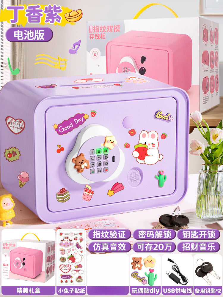 New children's cartoon piggy bank - large capacity, multi-functional, dual-mode unlocking, automatic induction money rolling savings toy