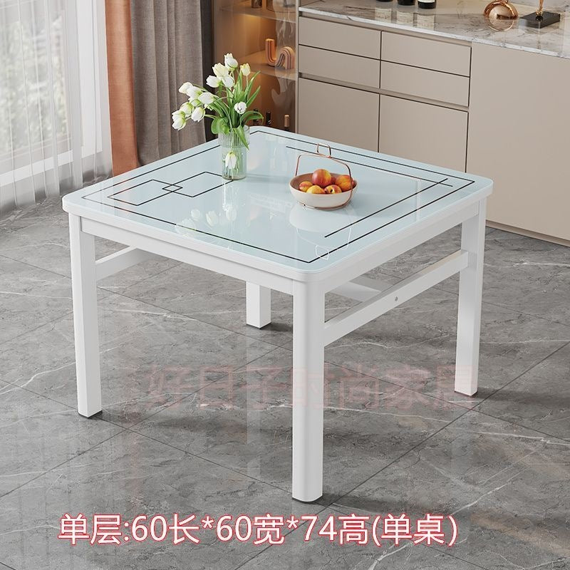 Square dining table tempered glass dining chair combination small apartment home dining table minimalist square table double-layer small table
