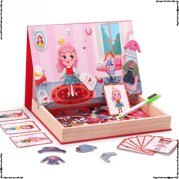 Children's wooden cartoon magnetic dress-up collage music magnetic animal multi-functional drawing board magnetic puzzle teaching aids toy