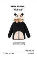 kids fleece capsules outwearfall and winter cartoon embroidered panda color matchingthickened hooded girl zippertops