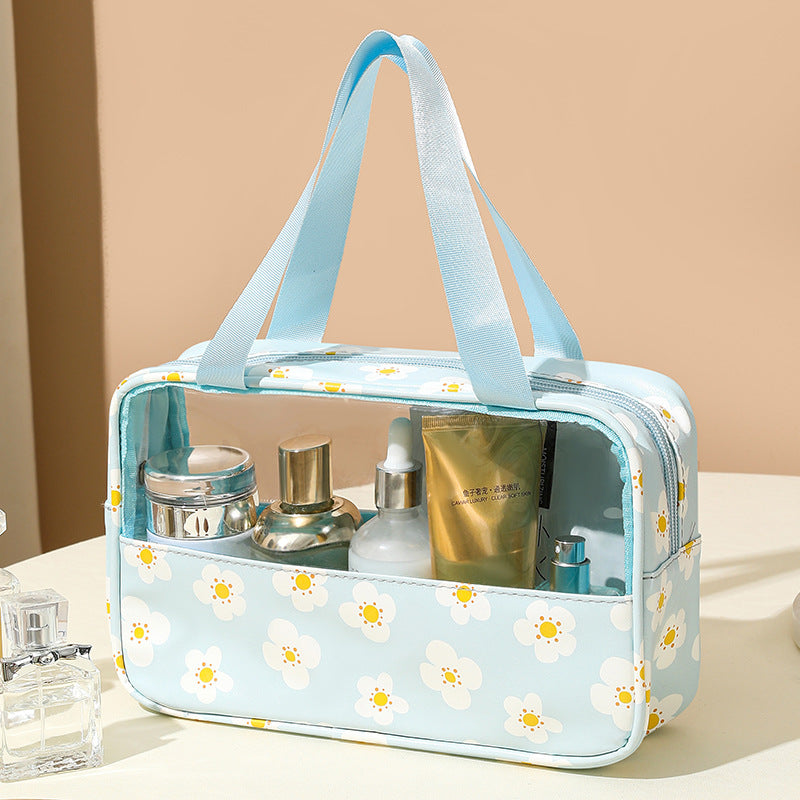 Splicing transparent cosmetic bag PVC bath toilet bag PU waterproof handbag large capacity travel portable storage bag
