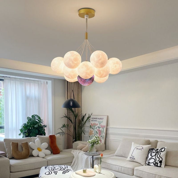 Internet celebrity cream living room light 3D printing moon bedroom light warm ins wind ball Nordic restaurant chandelier children