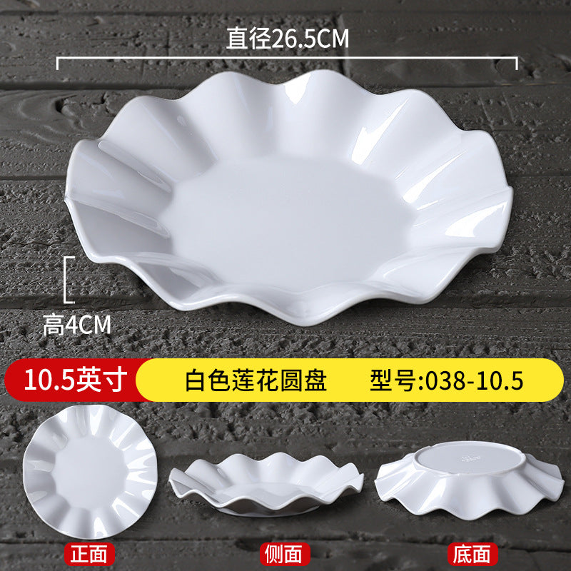 Melamine plate commercial hotel restaurant lace round plate resistant to falling cooking hot dish plate hotel creative cold dish snack plate