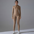 New double-sided nylon yoga set with built-in shorts: solid color zip-up hooded sports jacket and running fitness set