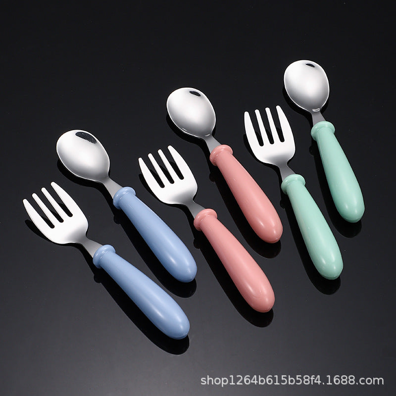 Cross-border 304 stainless steel children's tableware spoon fork box three-piece set baby tableware maternal and infant gifts fork and spoon