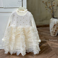 Girls' fleece-lined dress - new autumn/winter  collection: stylish wavy hem sundress, warm base layer, princess dress