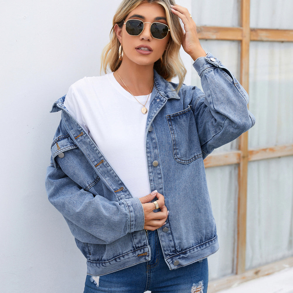 Insfashion cross-border foreign trade  women's clothing  new retro washed denim outwear tops  trend