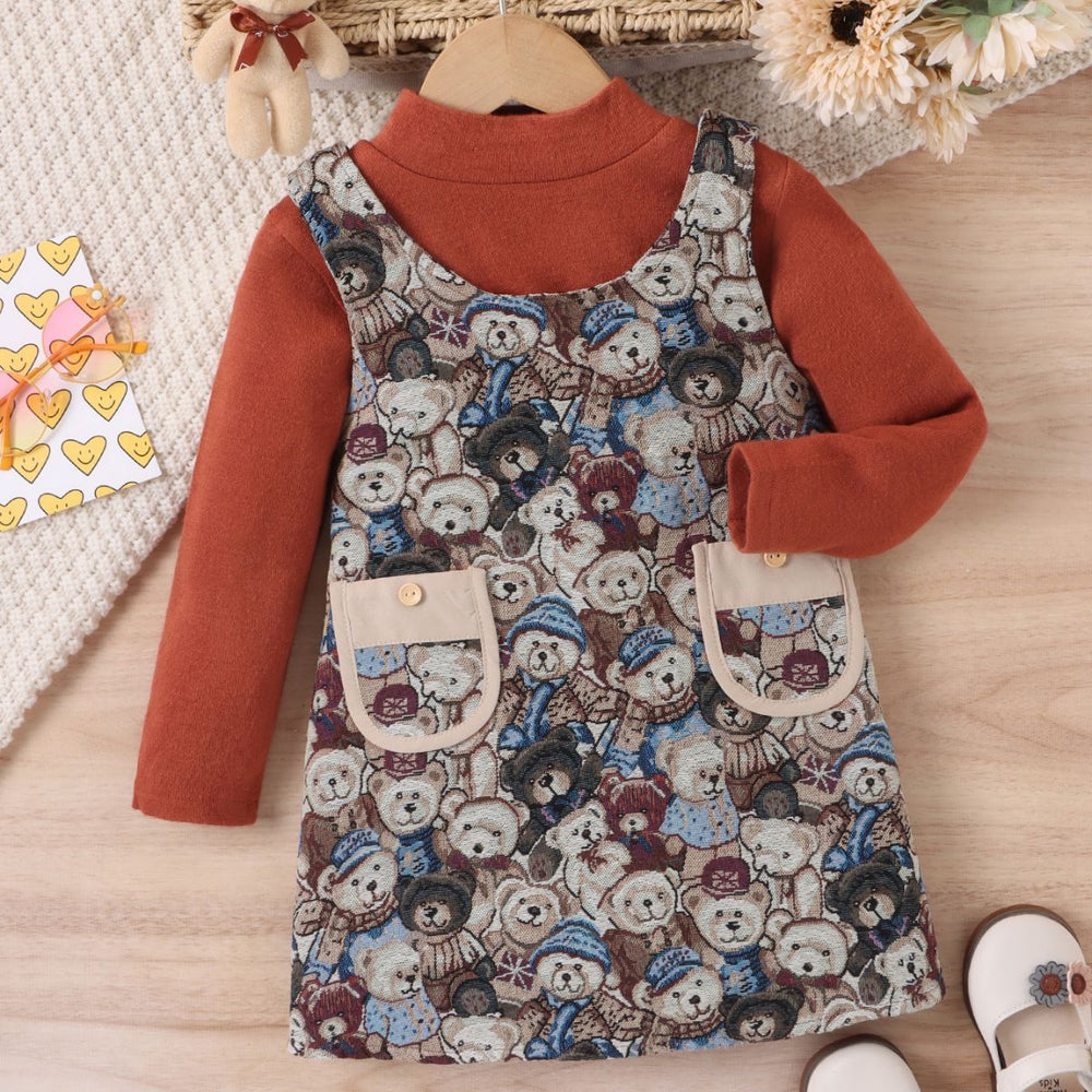 fall and winter send independent station new arrivaldress suspender embroiderbear vest vest two-piece set wholesale