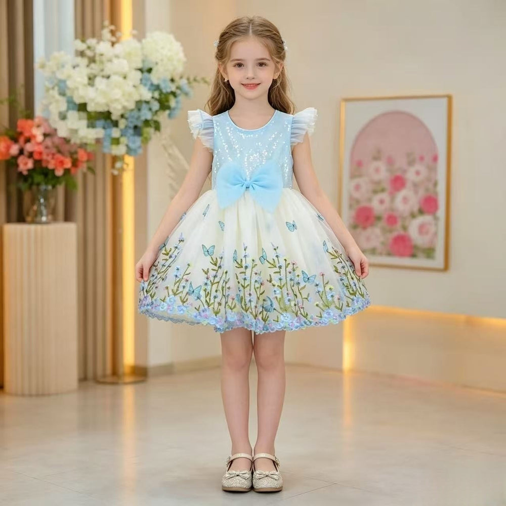 Girls' summer bowknot sequin floral mesh tutu dress -  new stylish princess dress for baby girls