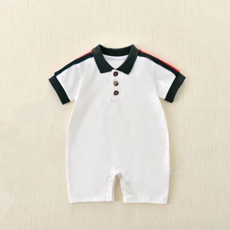 Newborn baby boy romper - short sleeve, lightweight summer style, infant triangle bodysuit, trendy & stylish outfit for outdoor wear