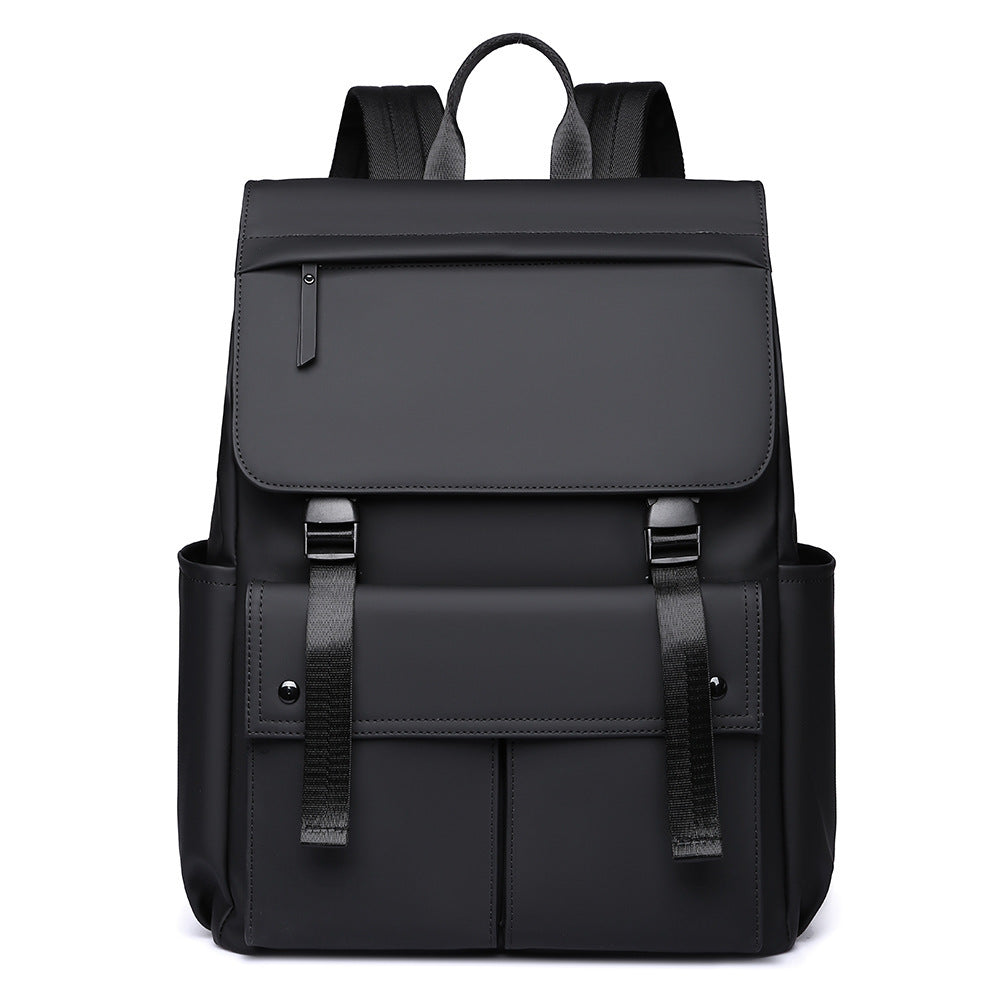 New leather film solid color locomotive gender neutral large cover backpack Japanese and Korean casual style shoulder backpack